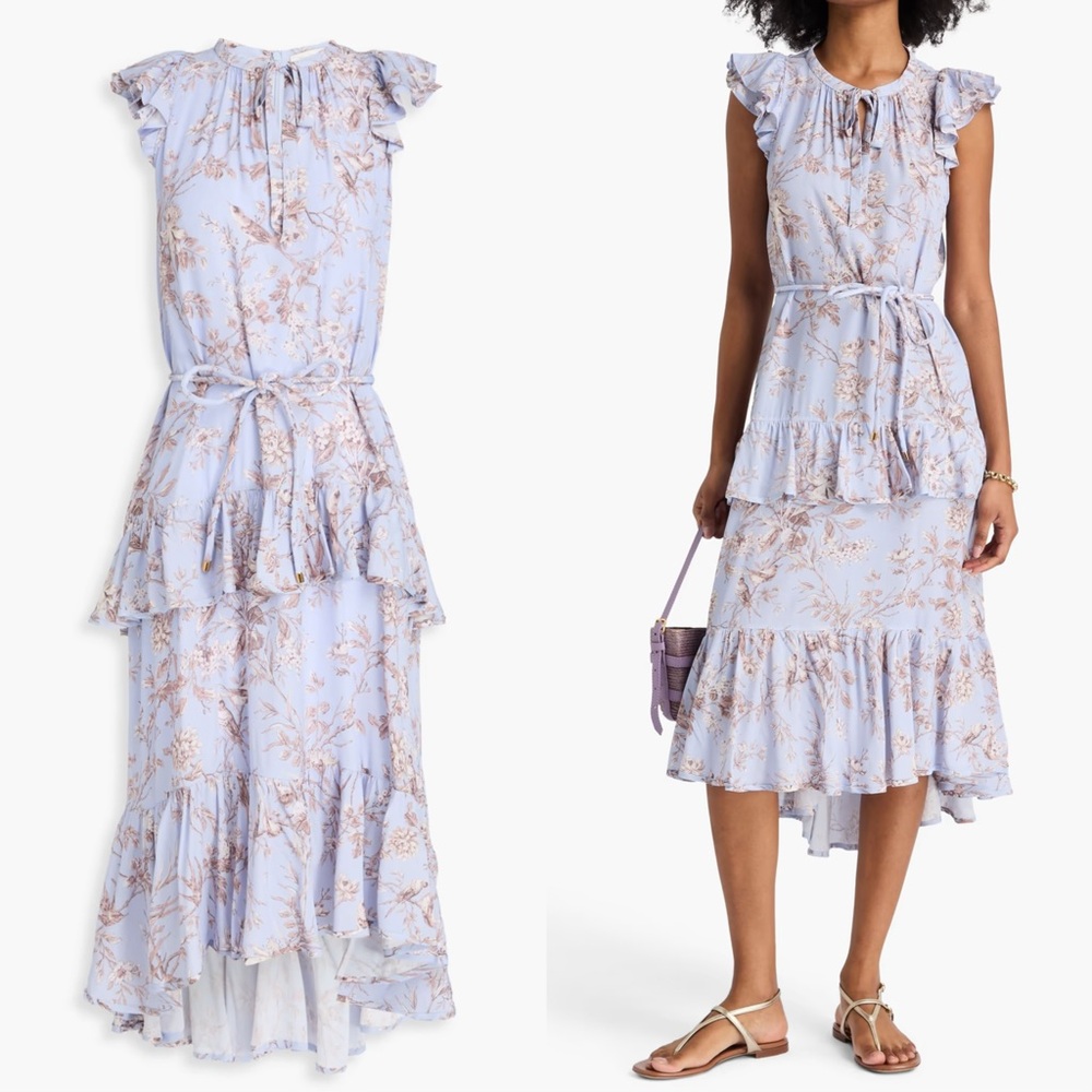 Zimmermann Lavender Floral Ruffle Midi Dress